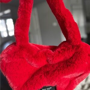 NWOT Kate Spade Red Faux Fur Women's heart shoulder bag
